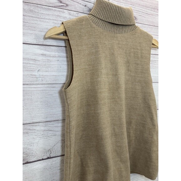 Zara  Brown Knit Sleeveless Turtleneck Neutral Sweater RawHem Soft Feel Women S - Picture 3 of 9